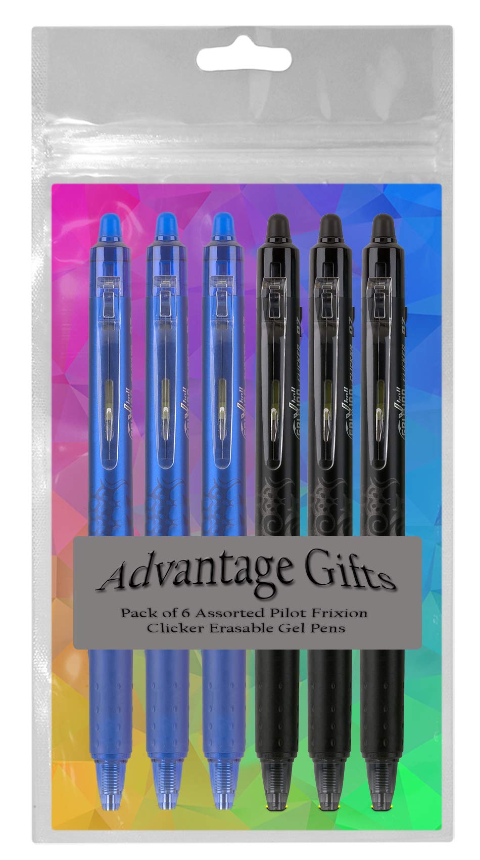 Advantage Gifts Clicker Retractable Erasable Gel Pens Fine Point (.7mm) Assorted Colors Black/Blue