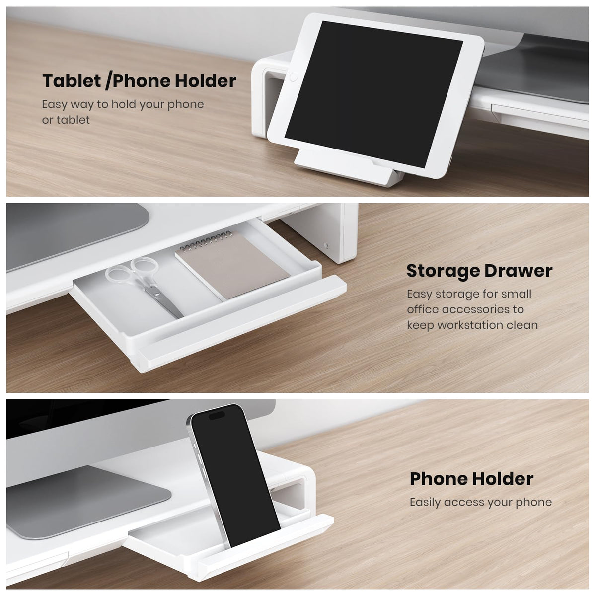 Monitor Stand Riser, Klearlook Foldable, Height Adjustable Computer Stand, Desk Shelf Riser with