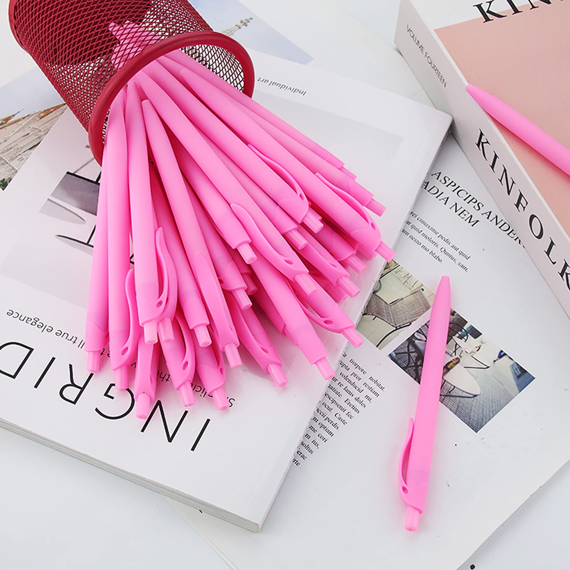 deegtran Pens Bulk, 200 Pack No Bleed Pink Barrel Click, Wholesale Retractable Ballpoint Pens, Pens