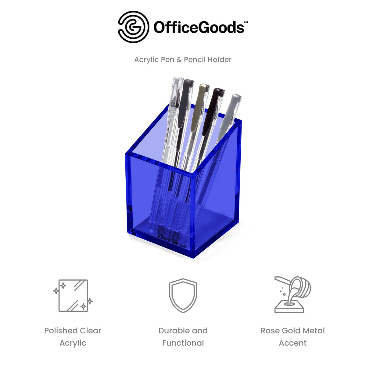 OfficeGoods Acrylic Pen and Pencil Holder, Blue