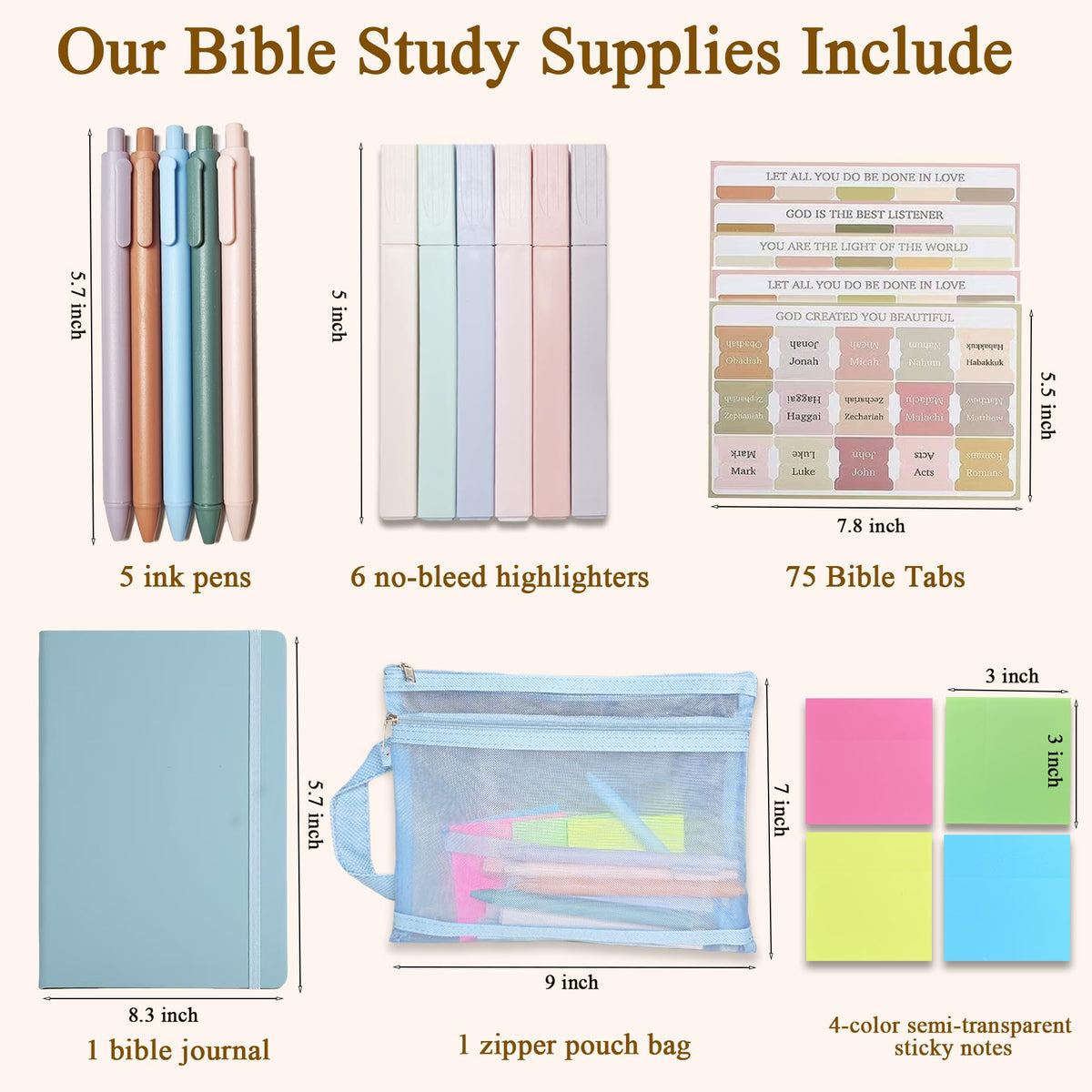 YOJO Bible Study Supplies,Bible Journaling Kit with Journal,6 No Bleed Highlighters,5 Gel Pens,75