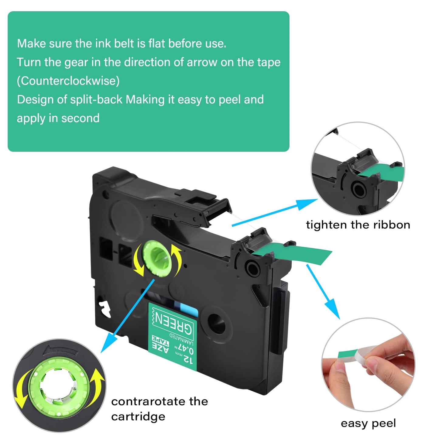 GREENCYCLE Compatible for Brother P Touch TZe Label Tape 12mm 0.47" White on