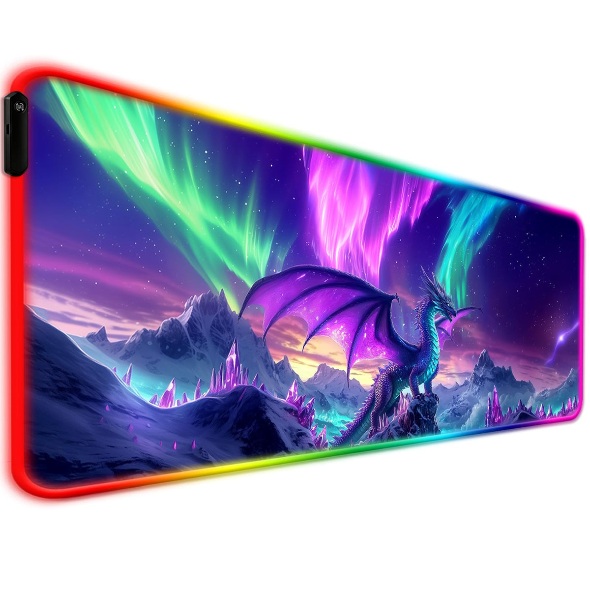 JIANG100 RGB Dragon Under Aurora Sky Gaming Desk Mat & Mouse Pad, XL