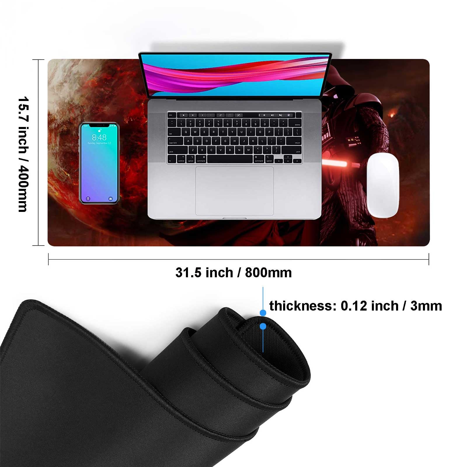 Large Gaming Mouse Pad Red Custom Mouse Pads,Mousepad with Anti-Slip Rubber Base and Stitched Edges