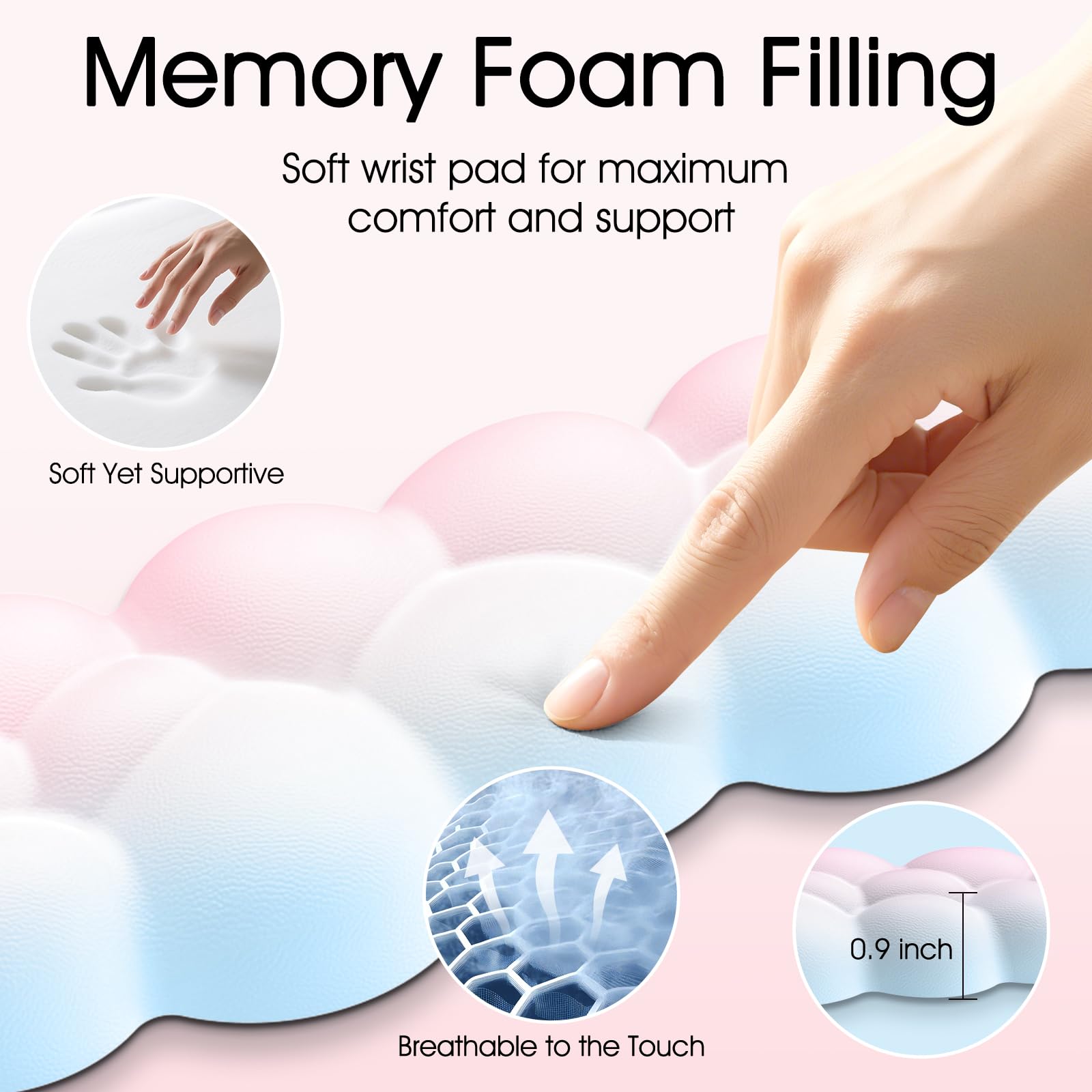 Sushret Cloud Wrist Rest for Computer Keyboard and Mouse Pad Set, Rainbow