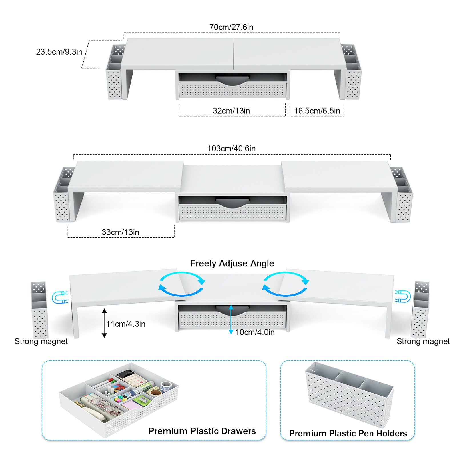 Spacrea Dual Monitor Stand Riser with Drawer and 2 Pen Holders