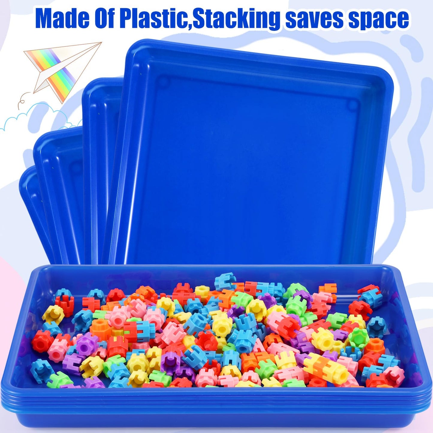 Hoteam 10 Pack Flat Bins Paper Trays,Blue,16.14 X 11.81 X 1.38 Inch