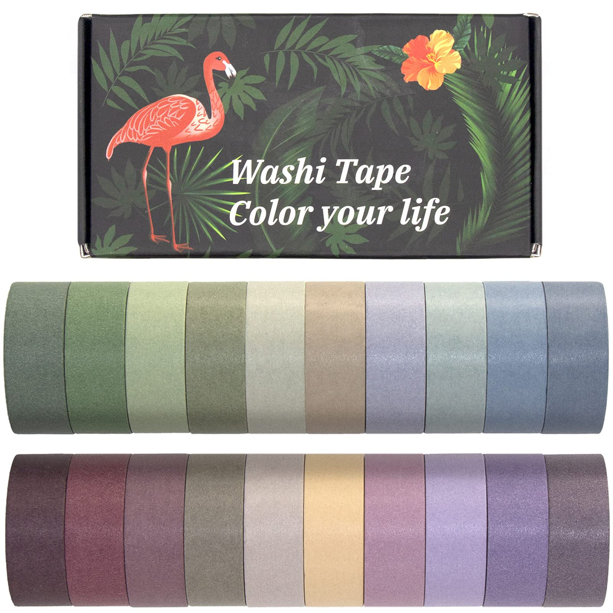 Mooker 20 Rolls Washi Tape Set, Colored Masking Tape, Decorative Nature Colored Tapes for Arts, DIY