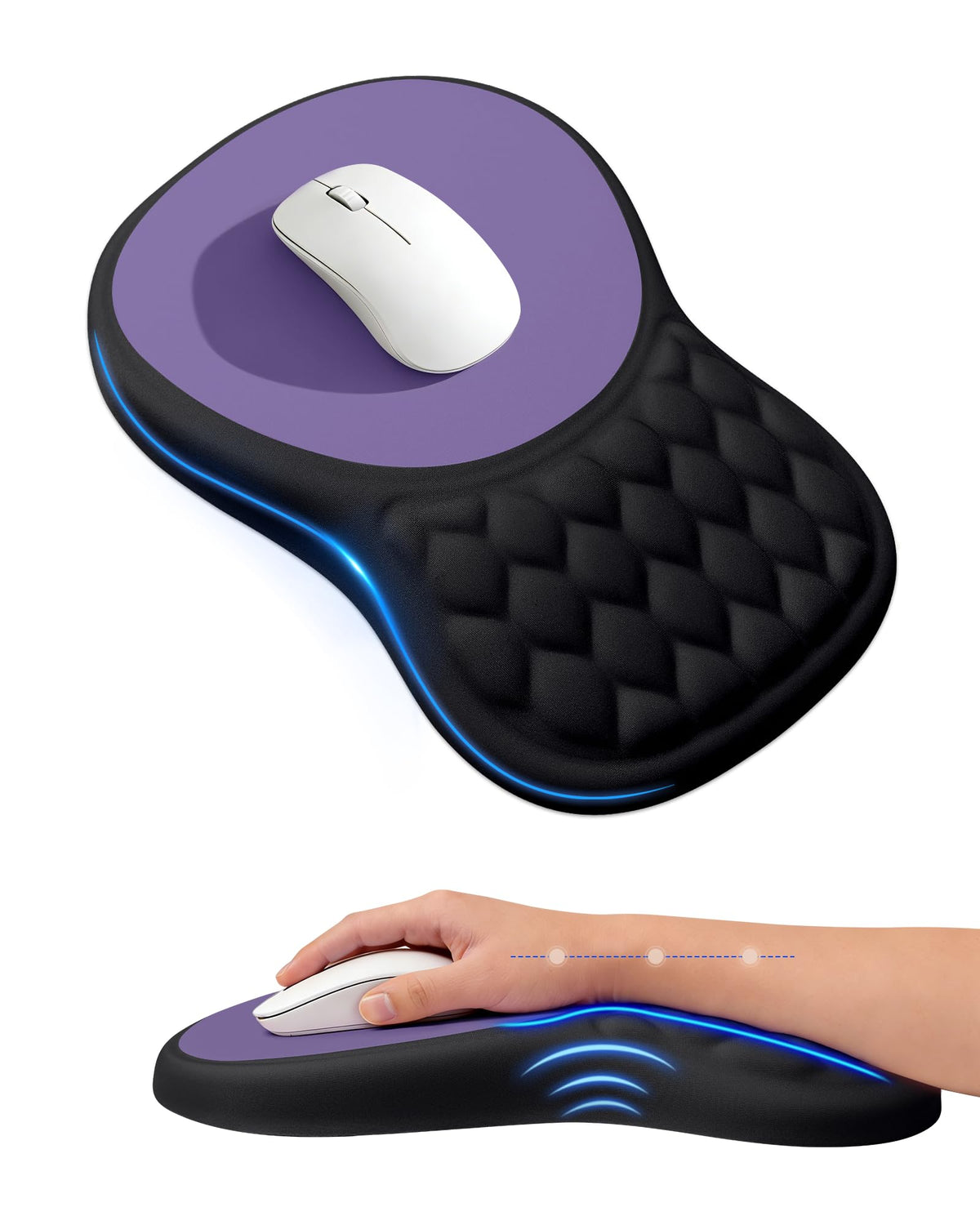 Ergonomic Mouse Pad with Sloped Memory Foam Wrist Rest, Black&Purple