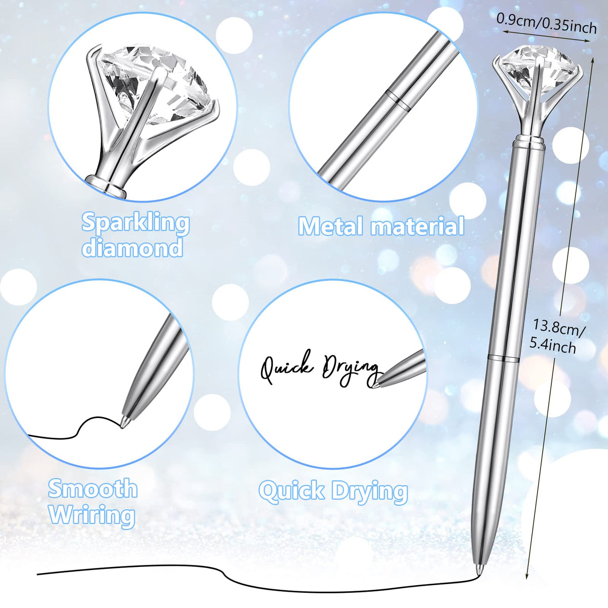 Leinuosen 50 Pcs Diamond Bridal Showers Pen Bulk, Silver