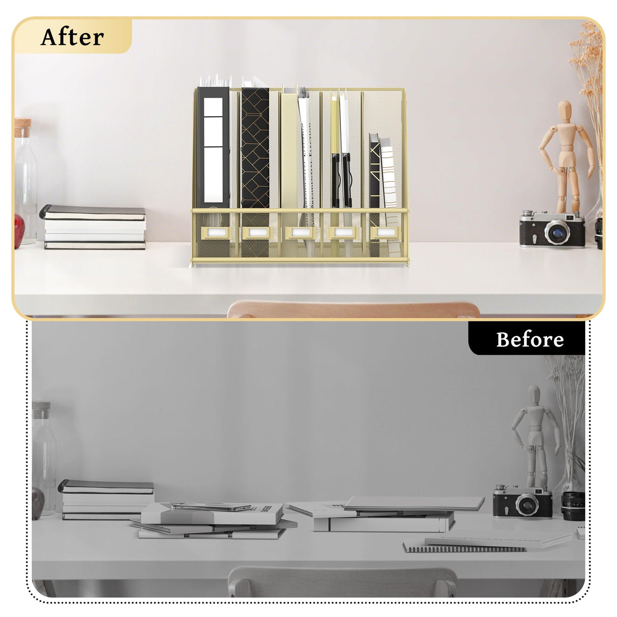 SUPEASY Desk Organizers Metal Desk Magazine File Holder with 5 Vertical Compartments Rack File