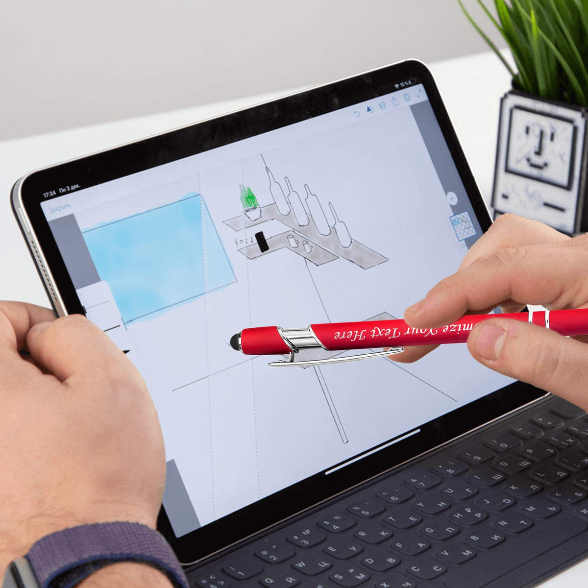 Personalized Pens with Stylus Tip, Custom Engraving Pens 12PCS, Soft Touch Ballpoint Pen, Printed