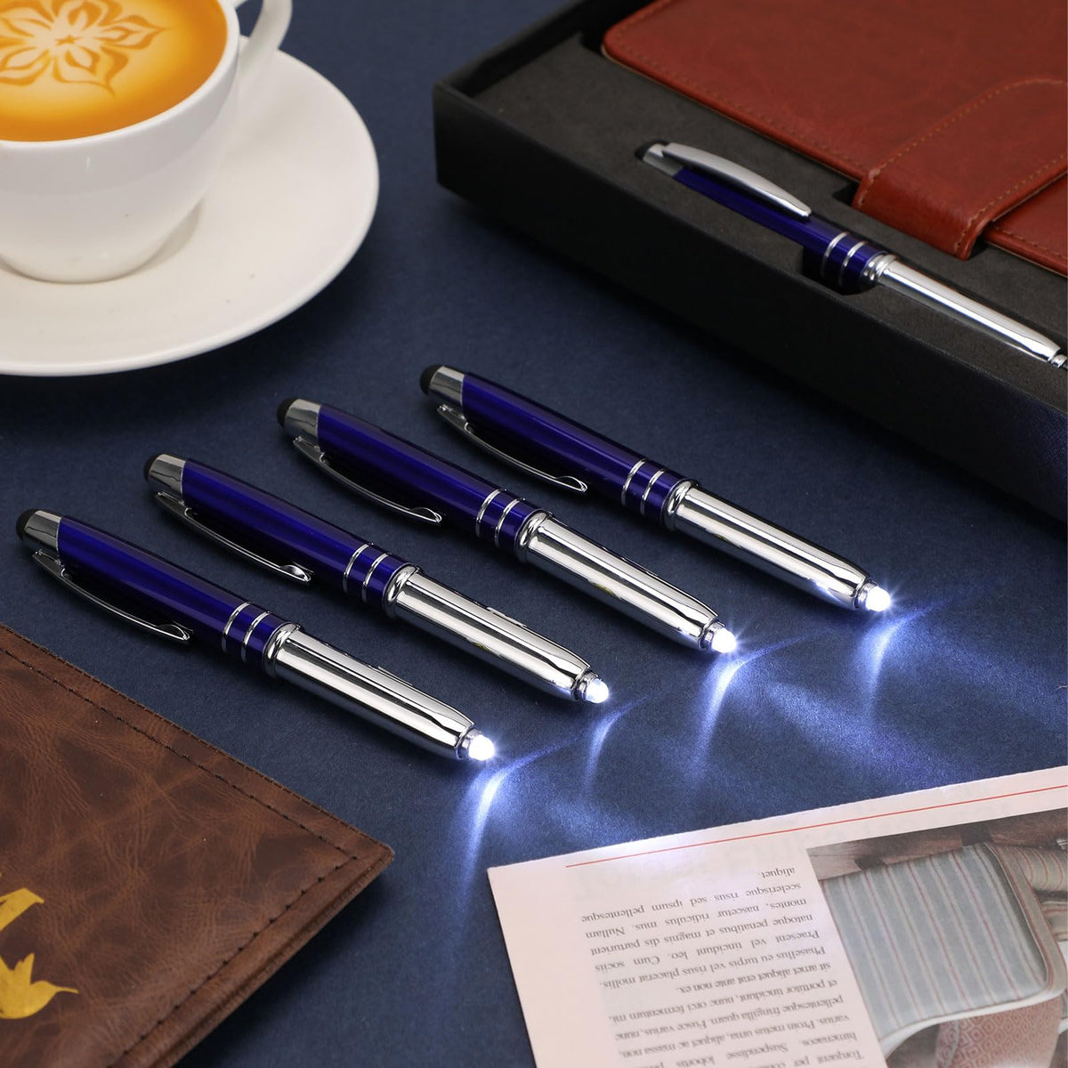 Zonon 15 Pcs Stylus Pen with Light, 3 in 1 Ballpoint Pens, Blue