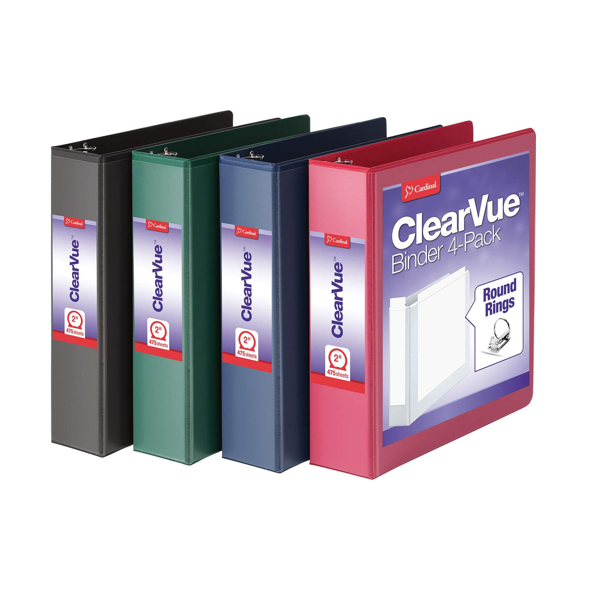 Cardinal 3 Ring Binders, Binders for School and Office, Durable 2 Inch Binder with Round Rings