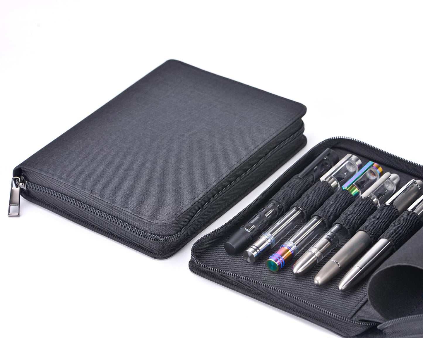 Asvine 12 Fountain Pen Case Black Organizer Bag - Premium Waterproof Canvas Pen Display Holder
