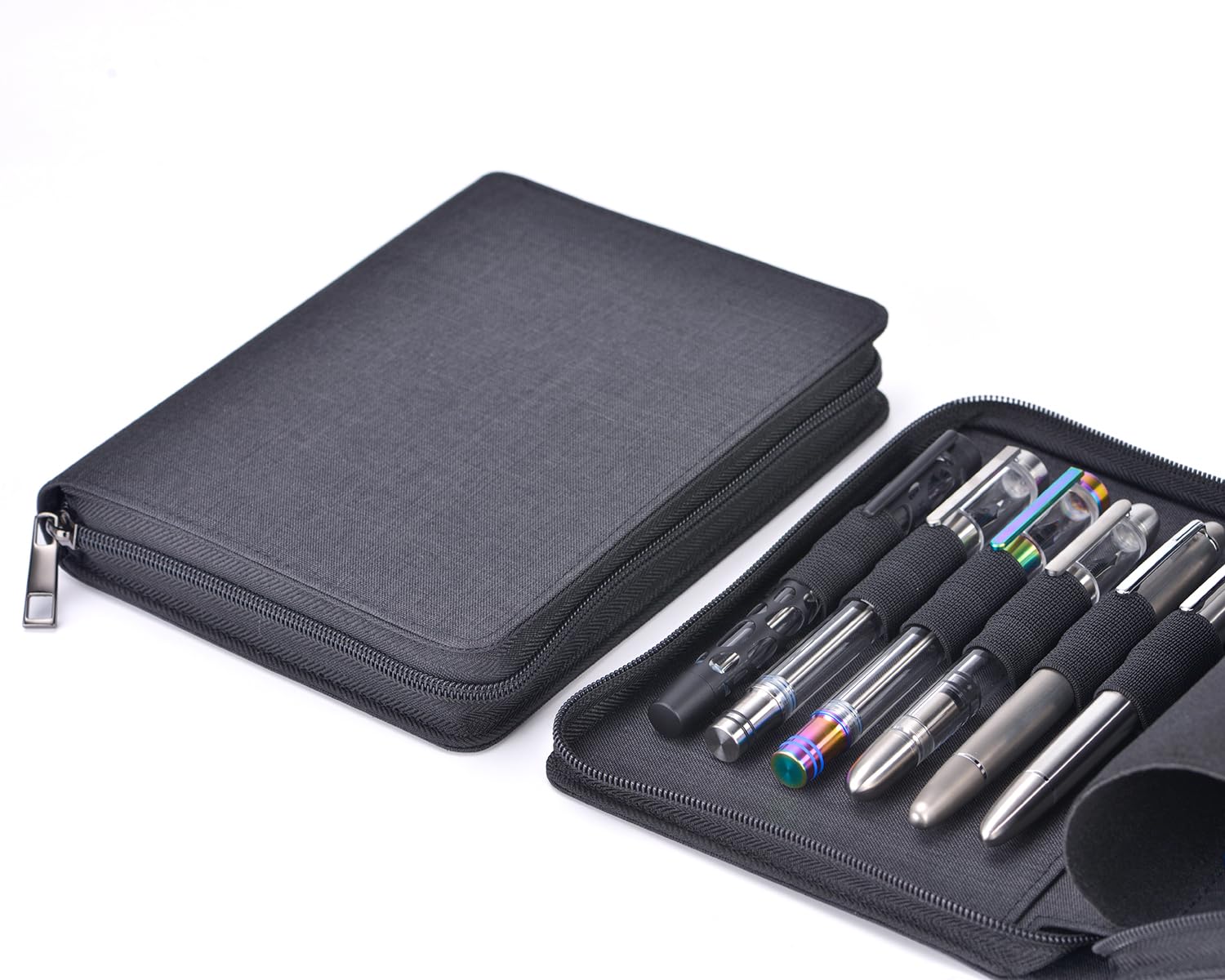 Asvine 12 Fountain Pen Case Black Organizer Bag - Premium Waterproof Canvas Pen Display Holder