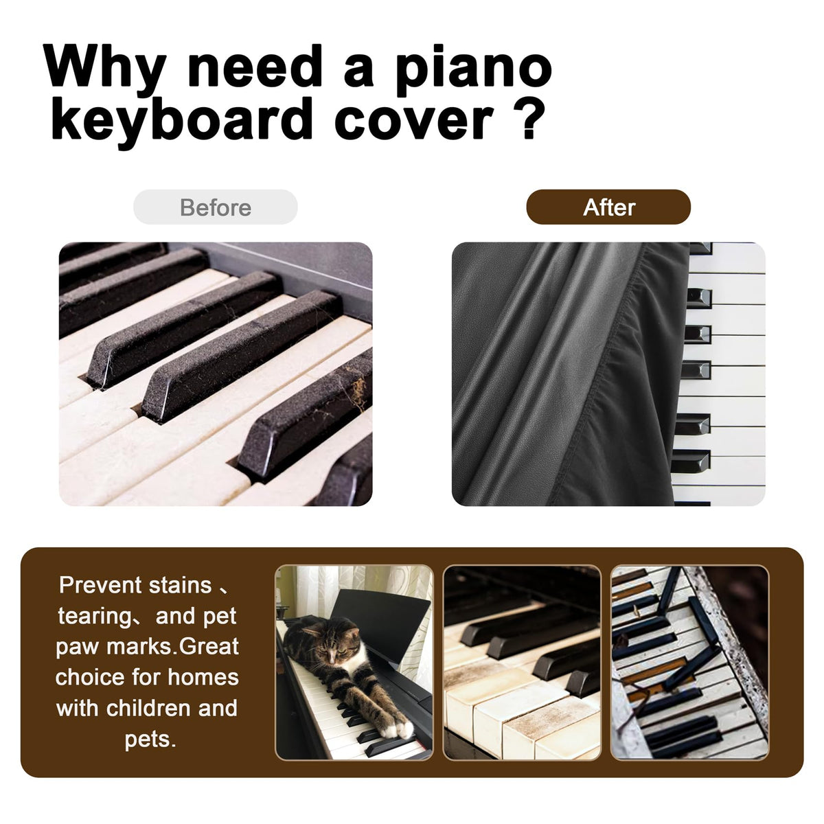 Explore Land Stretchy Leather Piano Keyboard Dust Cover (Black, 61 Keys)