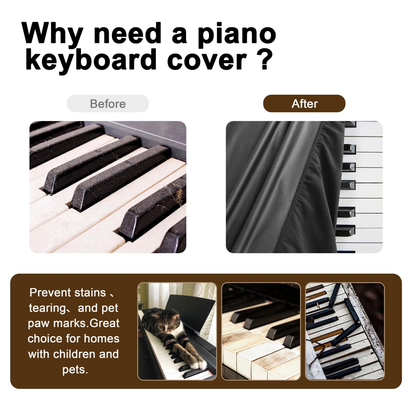 Explore Land Stretchy Leather Piano Keyboard Dust Cover (Black, 88 Keys)