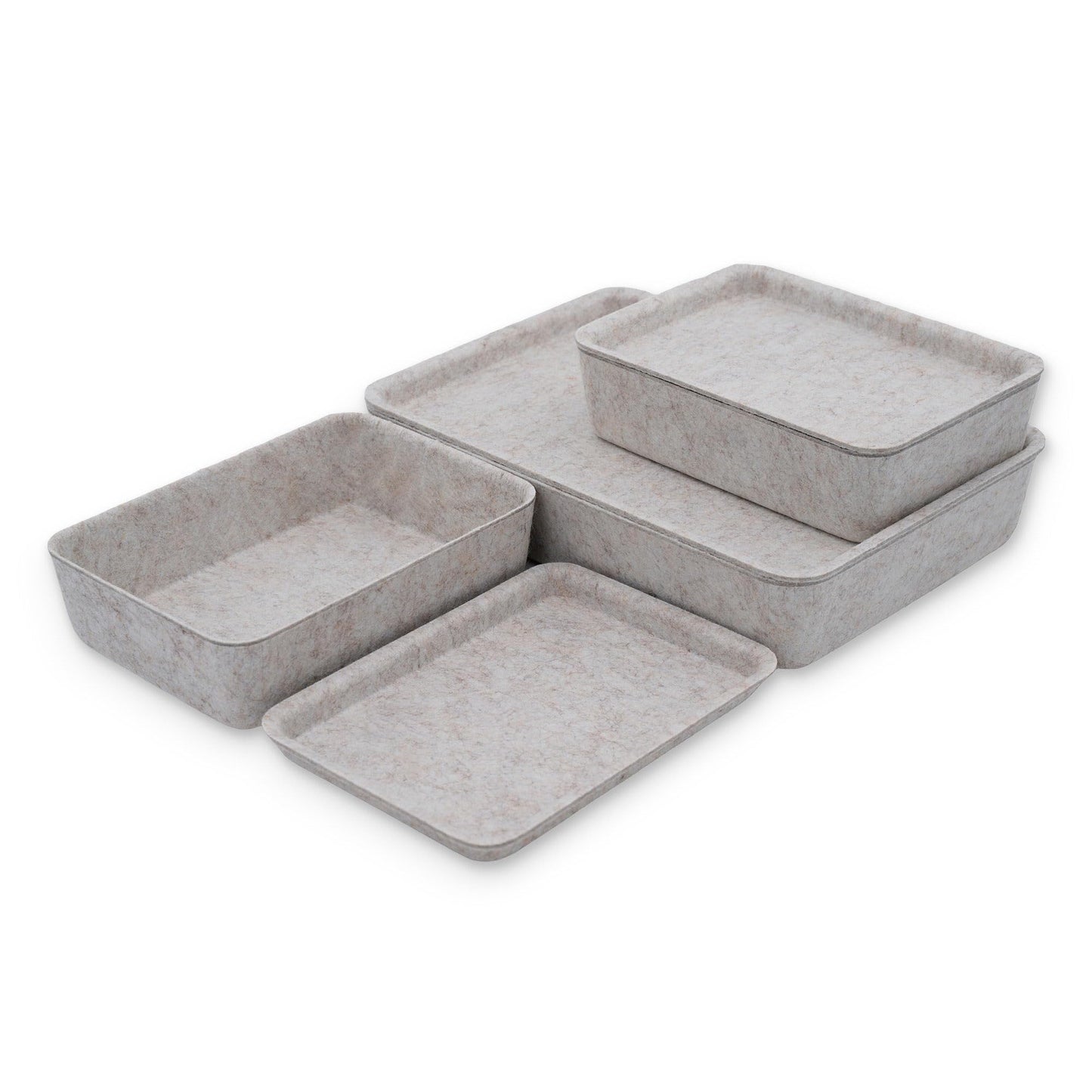 Welaxy Oatmeal Lidded Felt Drawer Organizers 3pc Office Makeup Storage Box