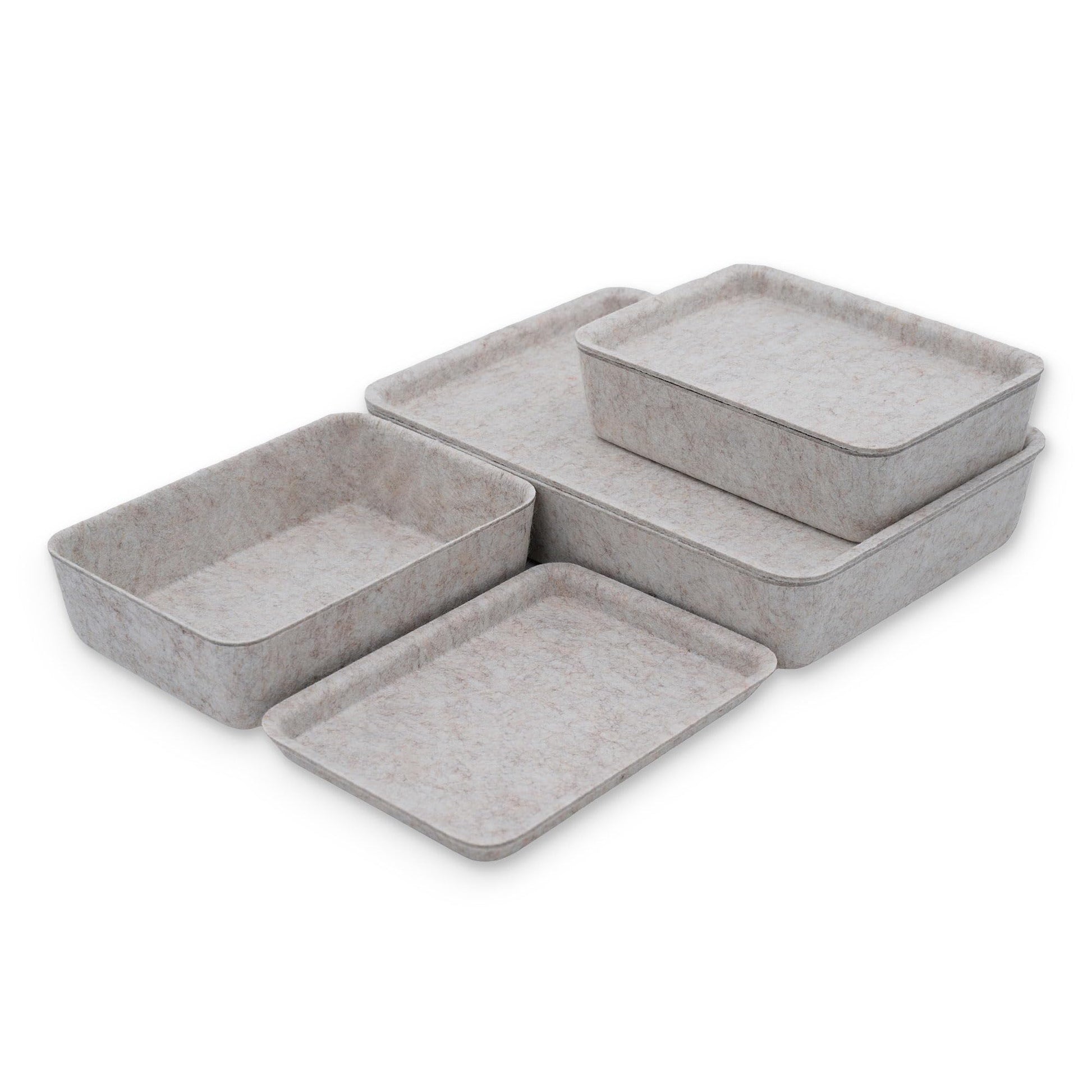 Welaxy Oatmeal Lidded Felt Drawer Organizers 3pc Office Makeup Storage Box