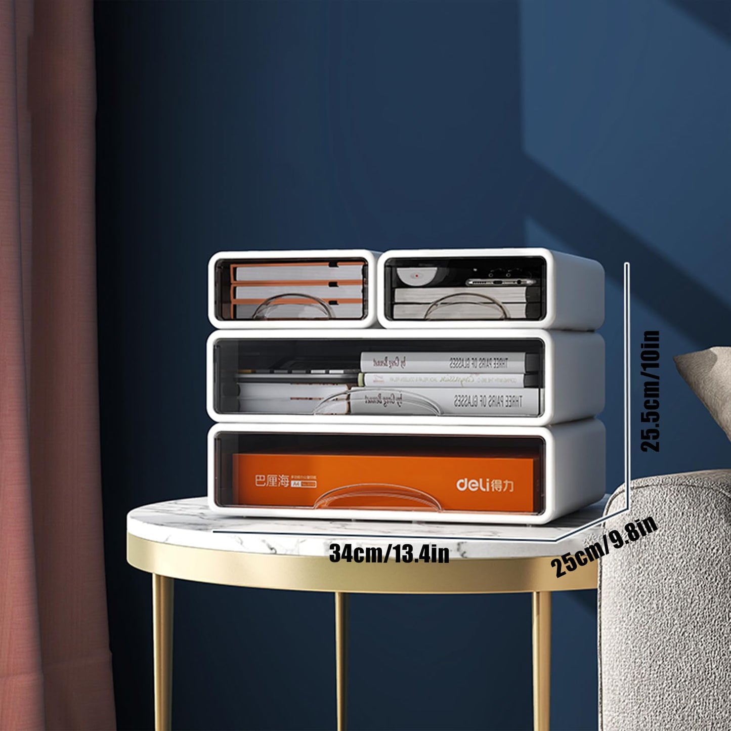 Desk Organizer with Drawers, Stackable Storage Drawers with Compartments Desktop Organization for