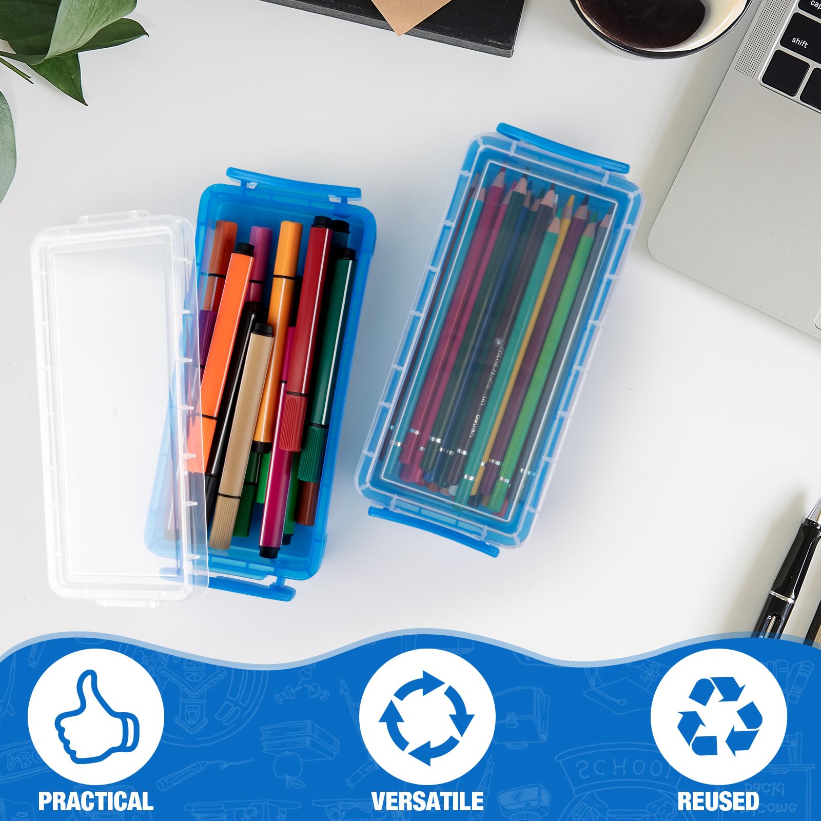 Gueevin 24 Pcs Pencil Box Clear Plastic Pencil Case, Cute Blue