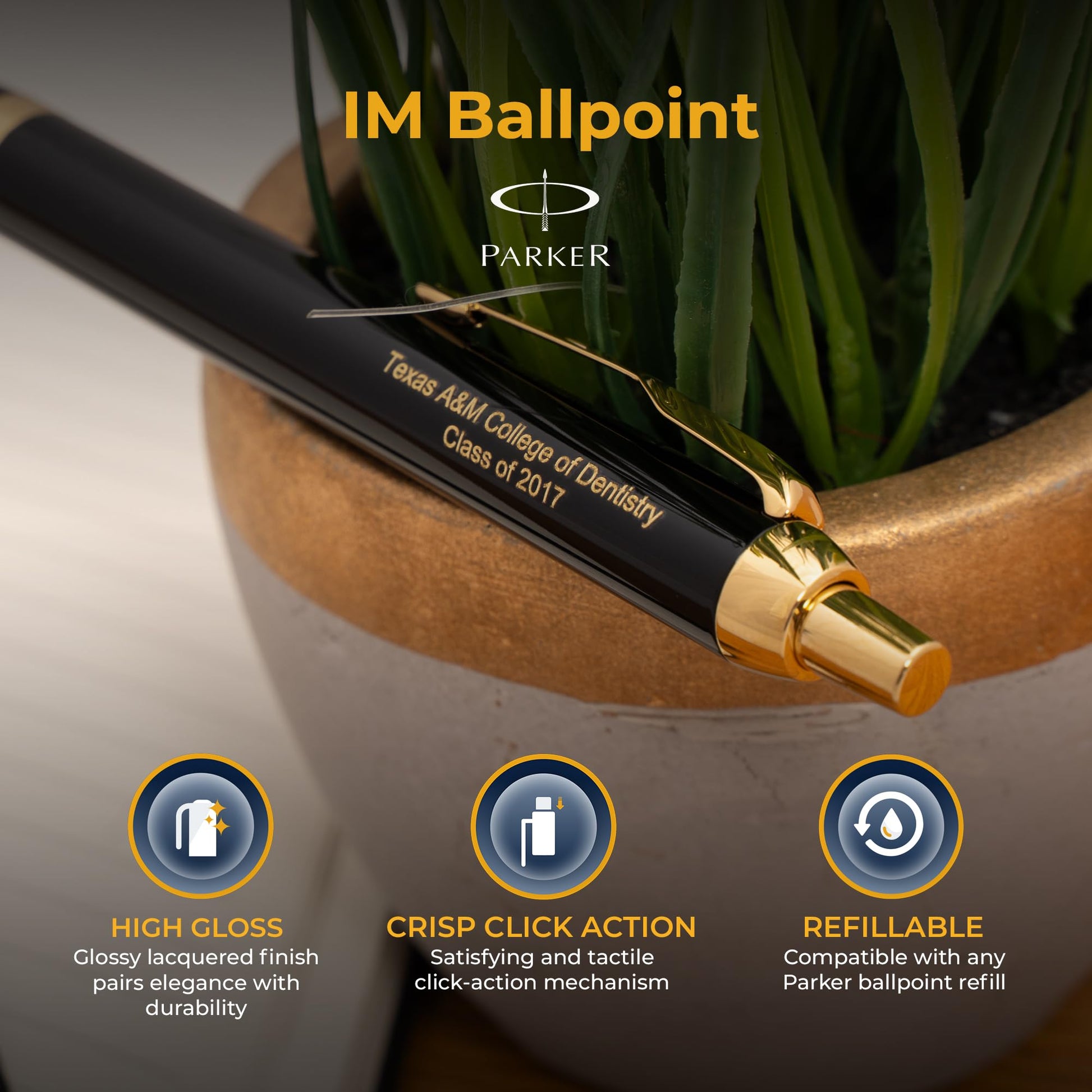 Parker IM Personalized Ballpoint Pen in Black Lacquer with Gold Trim