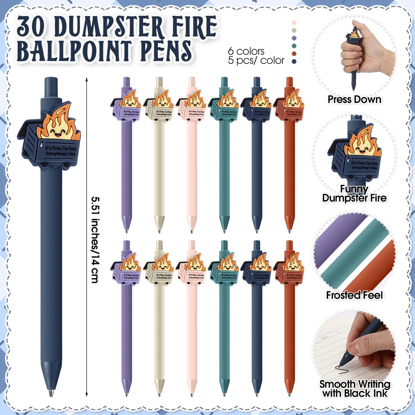 Sayglossy 30 Sets Dumpster Fire Pens Gift Desk Accessories Funny Work Pen