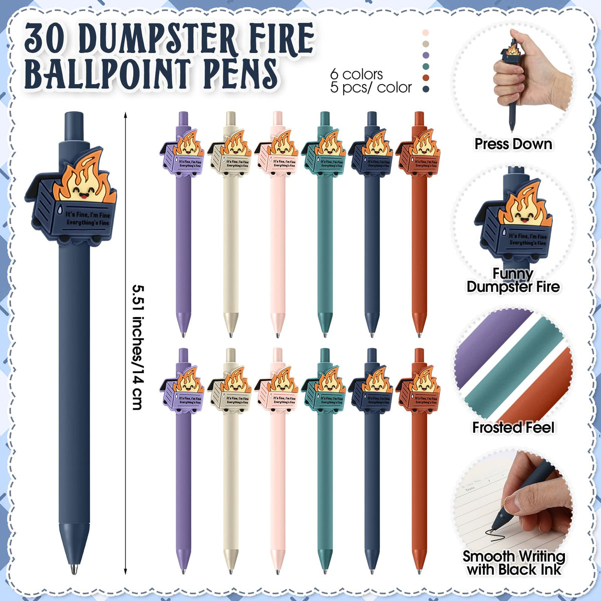Sayglossy 30 Sets Dumpster Fire Pens Gift Desk Accessories Funny Work Pen