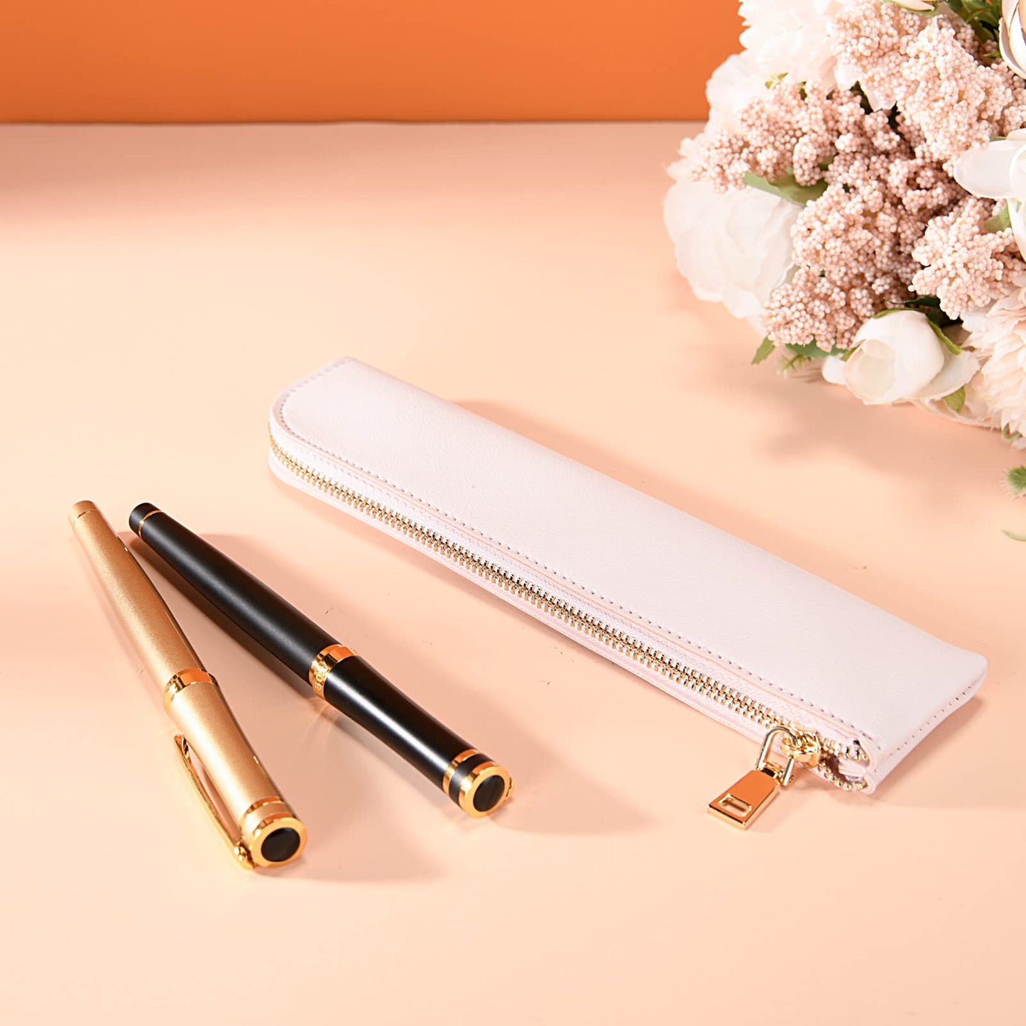 Sluxa Pink Slim Pencil Case, Small Leather Pouch, Leather Pencil Holder For Women
