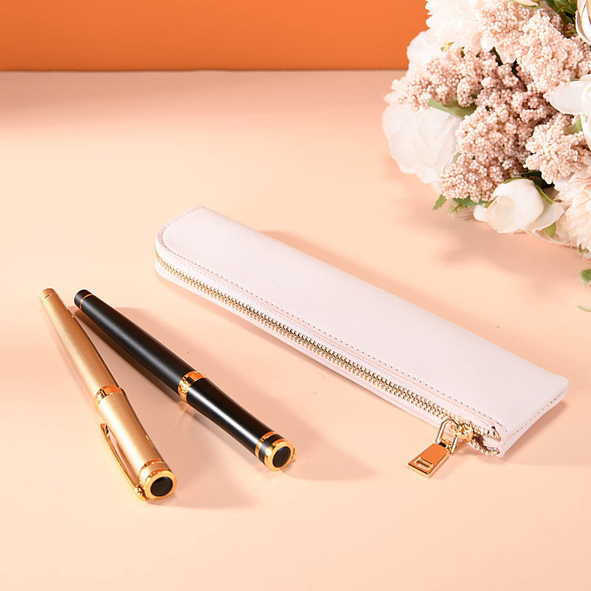 Sluxa Pink Slim Pencil Case, Small Leather Pouch, Leather Pencil Holder For Women