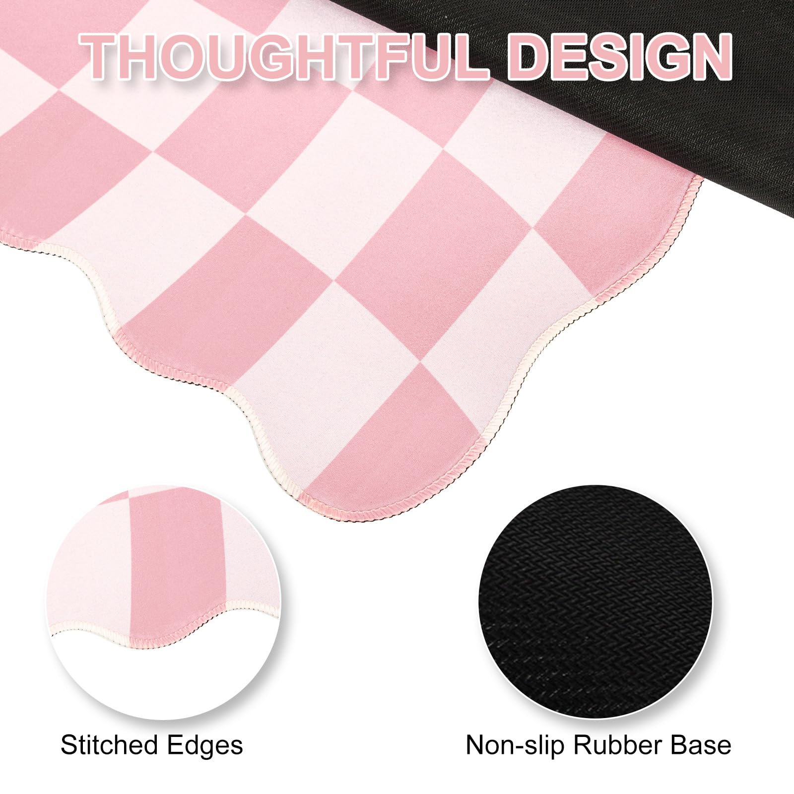 L-SPOUTTO Pink Mouse Pad,Geometric Desk Mat XXL Large Scalloped Gaming Mousepad,35.4x15.7in
