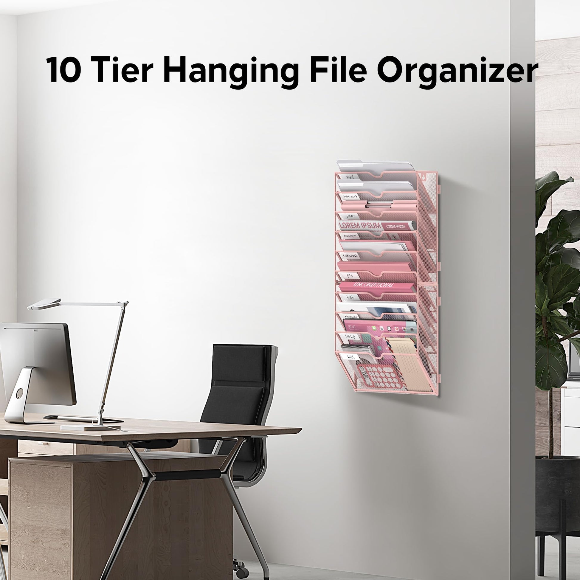 JMHUD 10-Tier Wall File Organizer and Hanging File Organizer, Pink