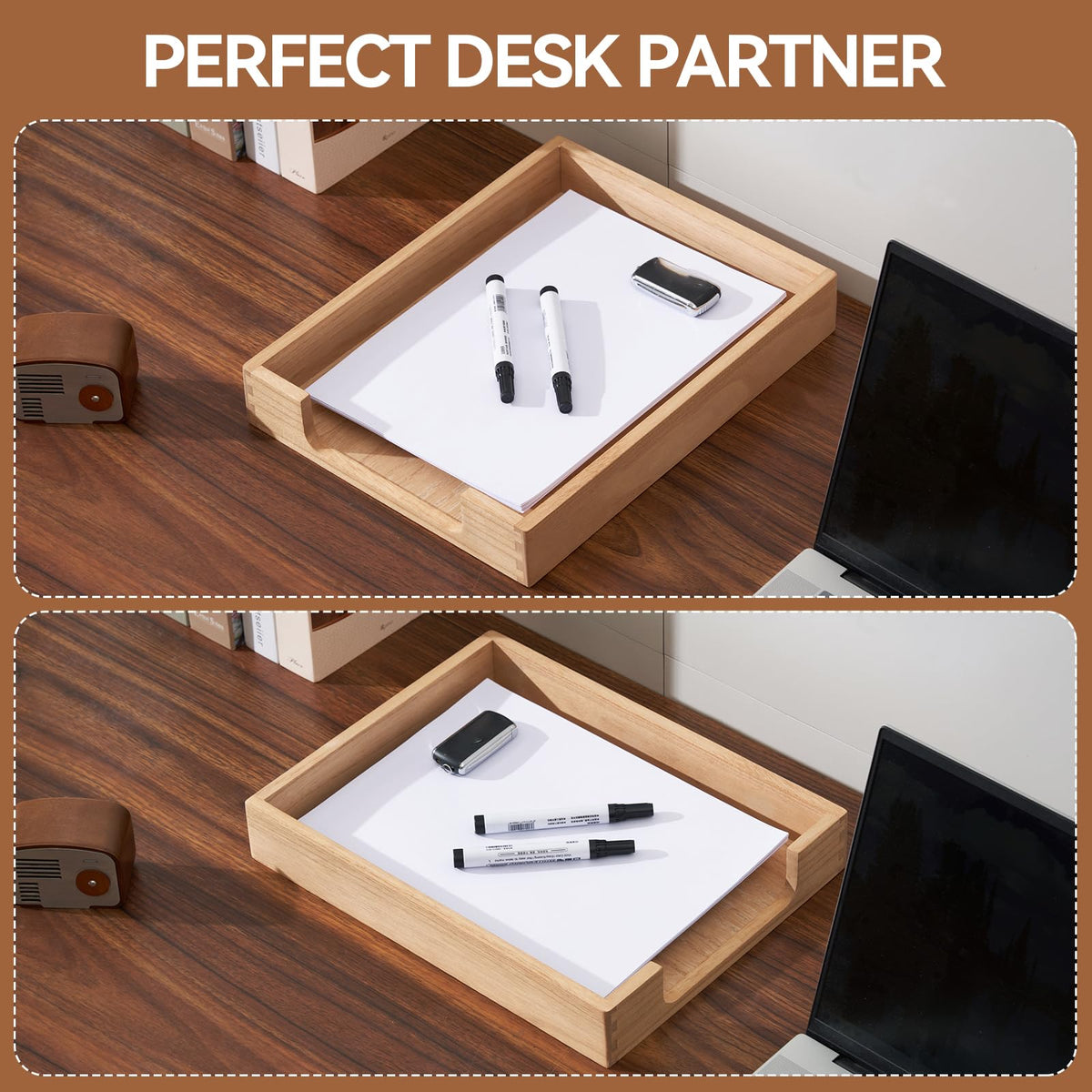 KIRIGEN Wooden Letter Tray, Single-Tier Paper Organizer for Desk Natural TP