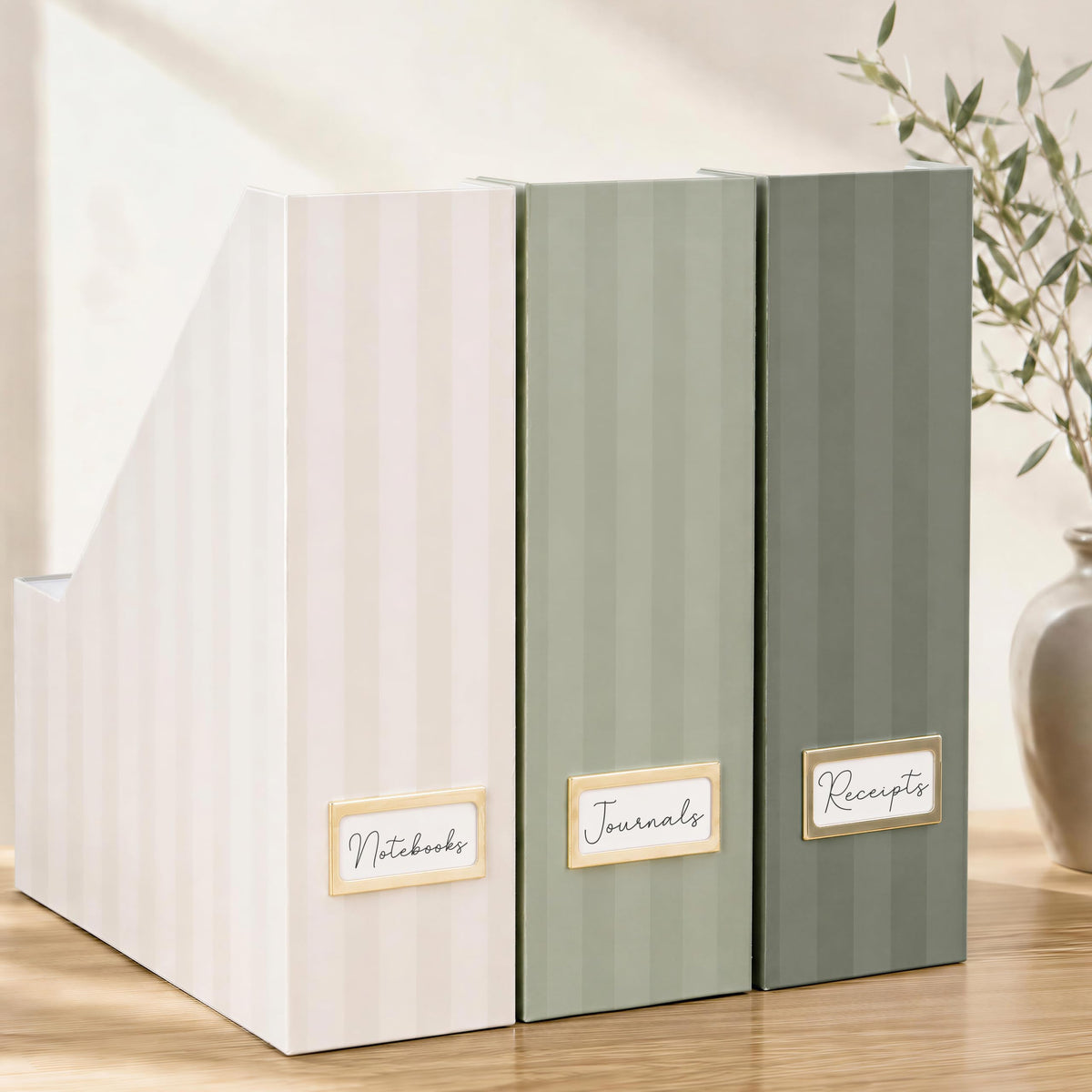 Beautiful Magazine Holder Set of 3 - Sturdy File Holder for Desk or Shelves