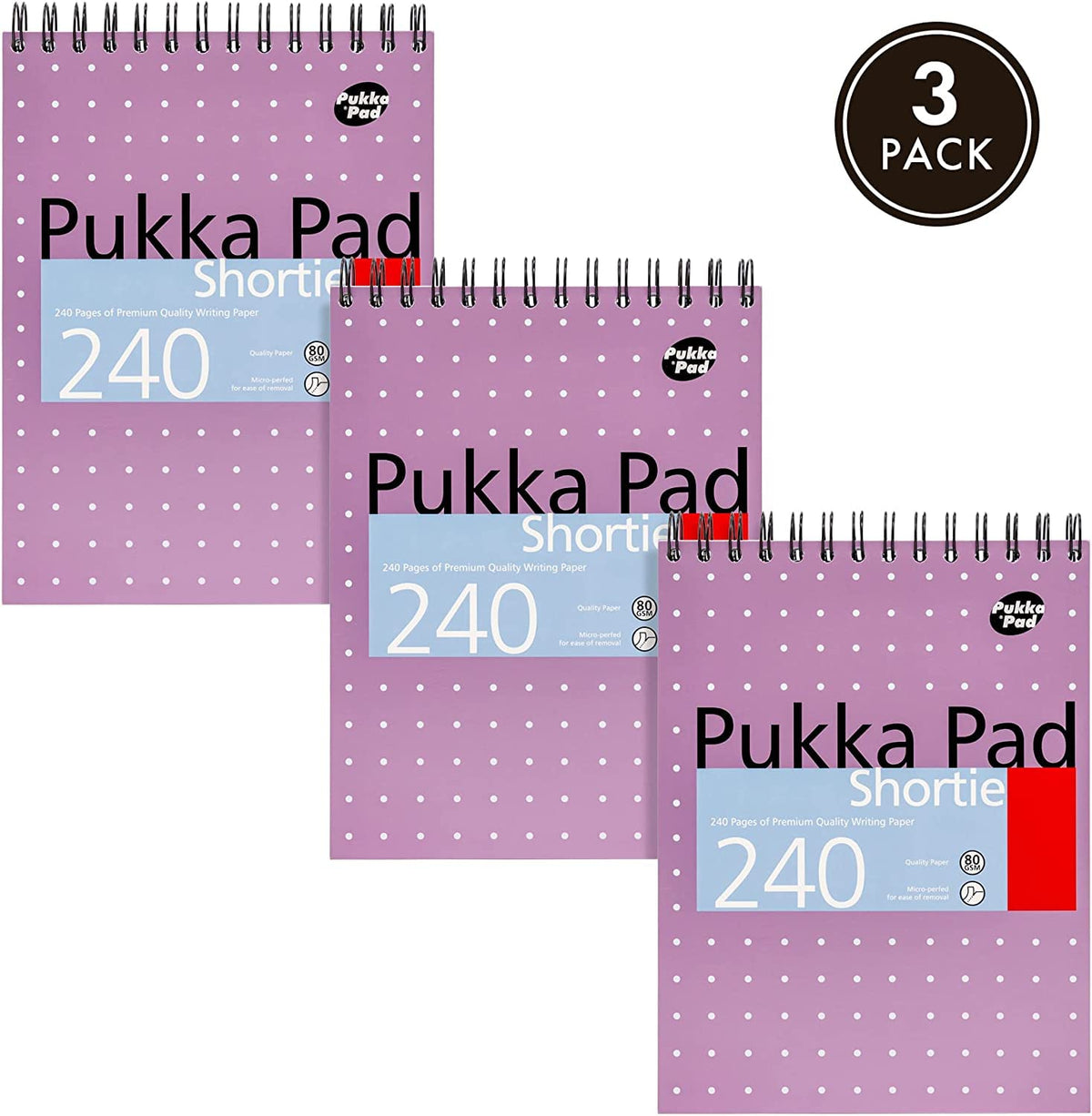 Pukka Pad, Shortie Writing Pad 3-Pack – 23.5 x 17.8cm – Wire Head-Bound Notebook with 8mm Lines on