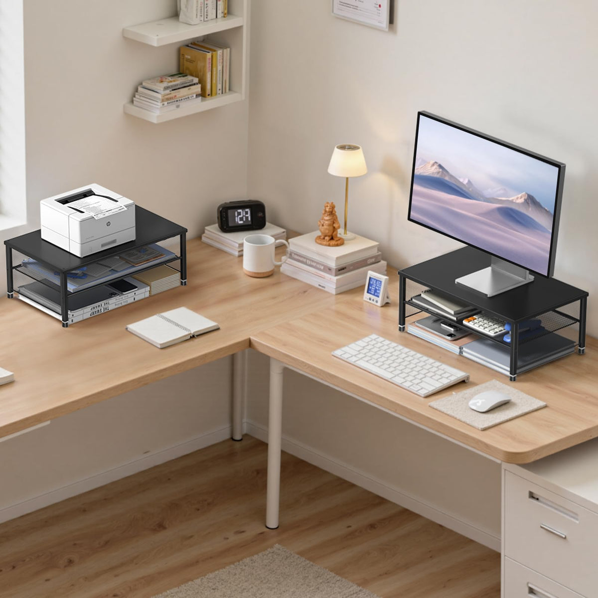 ECOLOVI 2-Tier Computer Monitor Stand Riser, Printer & Laptop Stand, Office Desk Accessories