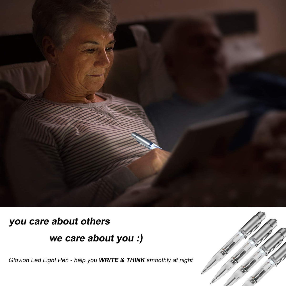 Glovion LED Pen Light, LED light Writing Pens -Powered Black Ink Penlights -(White/Red/Blue/Green