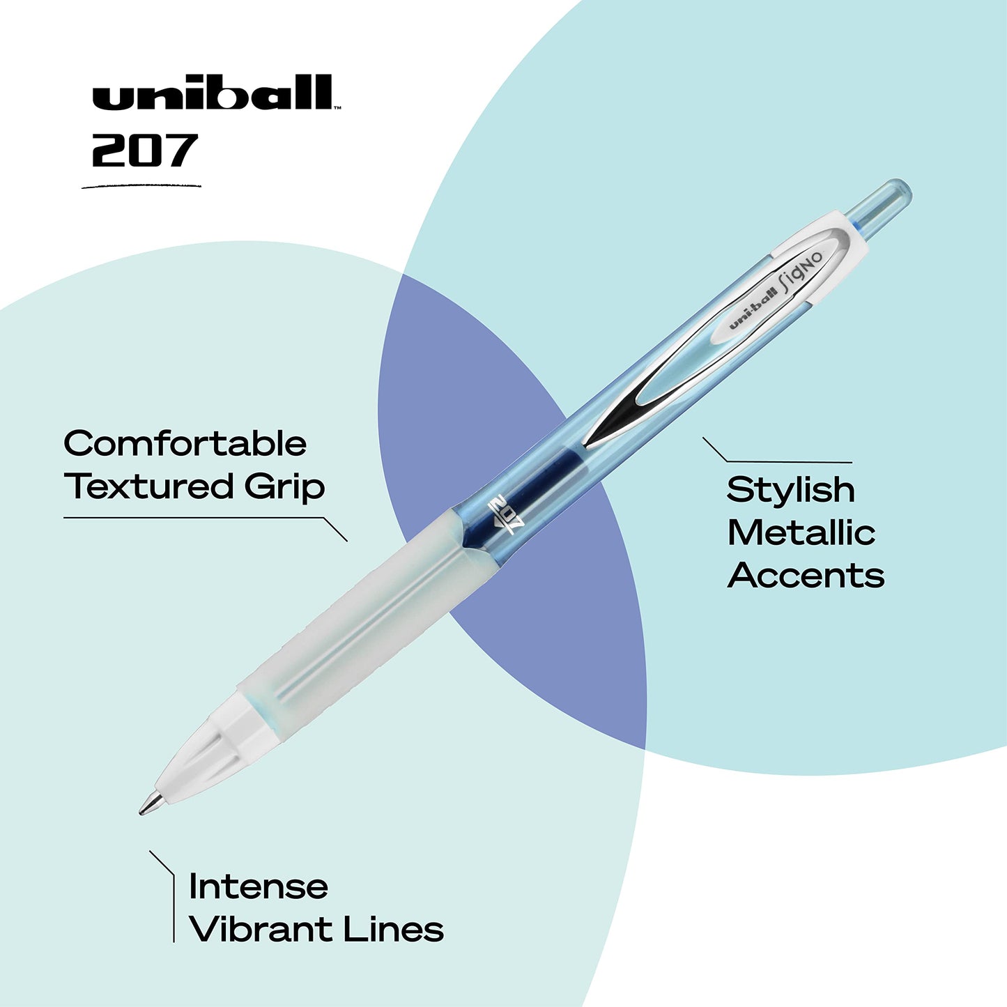 uniball 207 Fashion Retractable Gel Pens, Medium Point (0.7mm), Assorted, 12 Pack