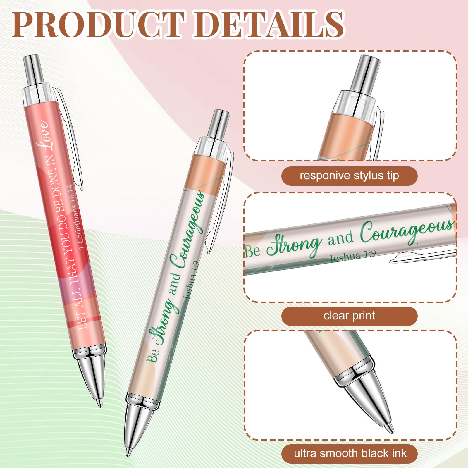Qeeenar 50 Pcs Bible Verse Pens Christian Gift,Boho