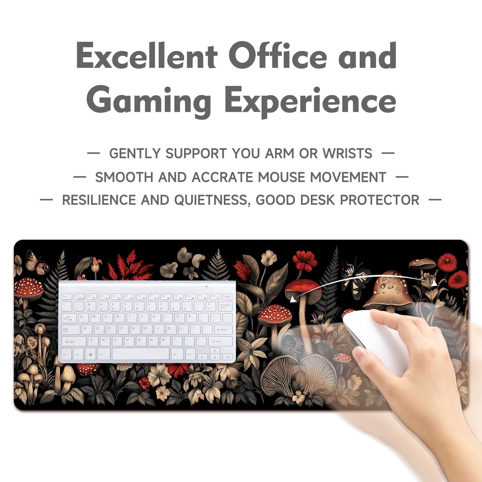 Desk Mat Mouse Pad Gaming Desk Pad XL Large Mouse Mat Office Decor Accessories (Mushroom Ferns)