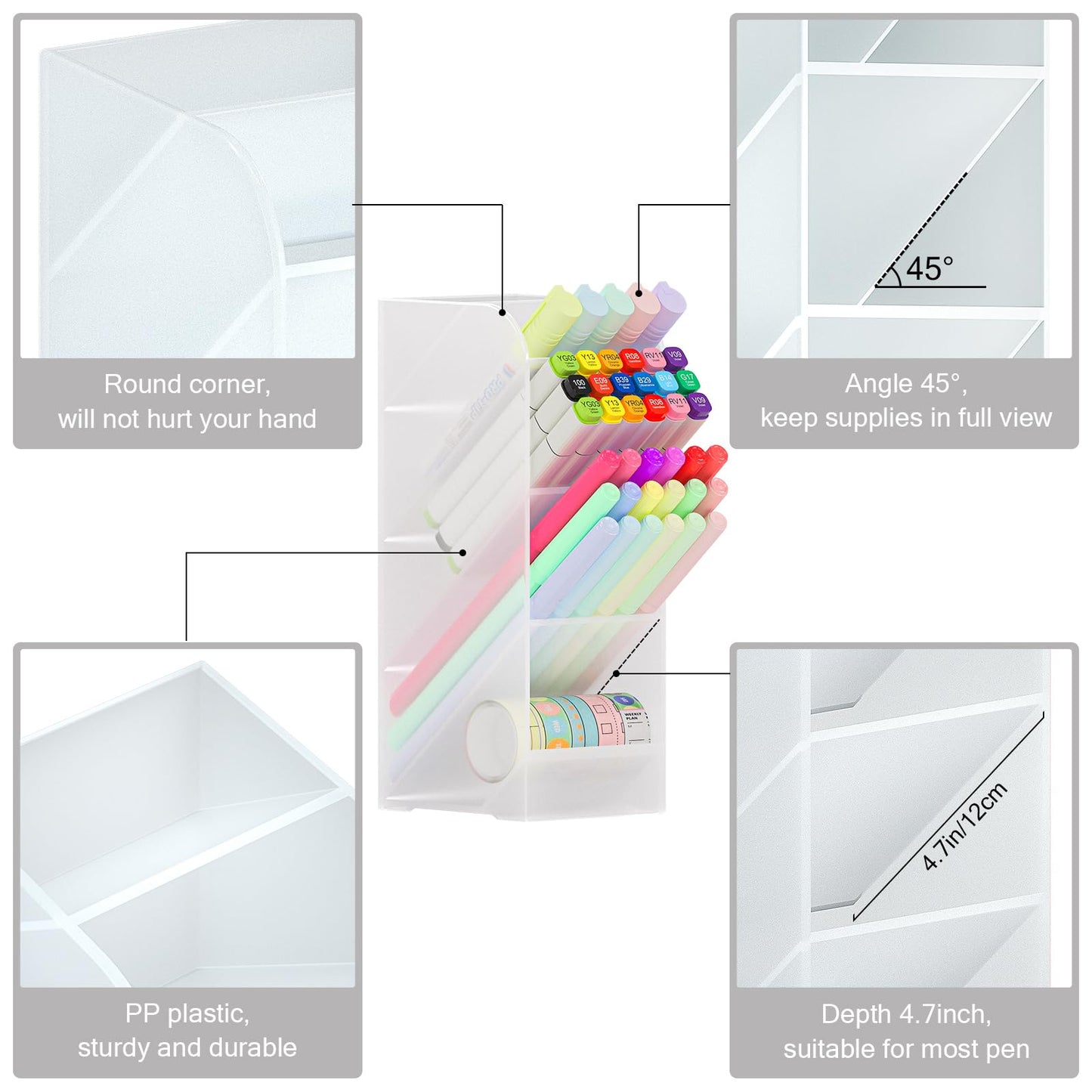 Asten Pen Holder, Pencil Holder for Desk, Pen Organizer (Clear, 3 Pack)