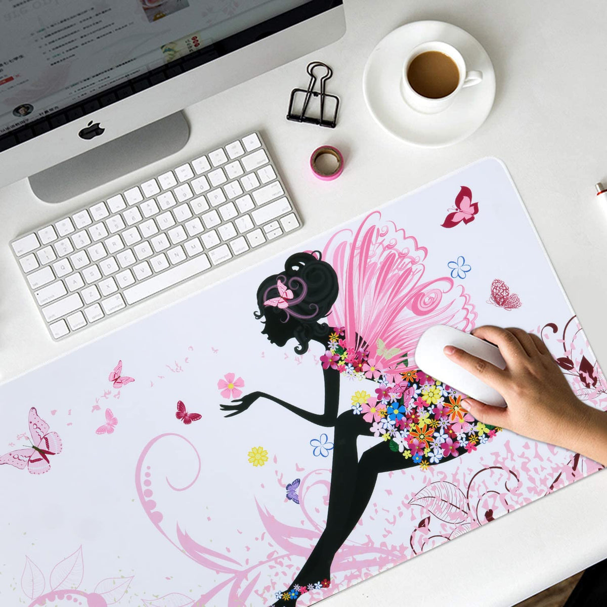 iCasso Extended Gaming Mouse Pad 35.4x15.7in,Game,Home,Butterfly Girl