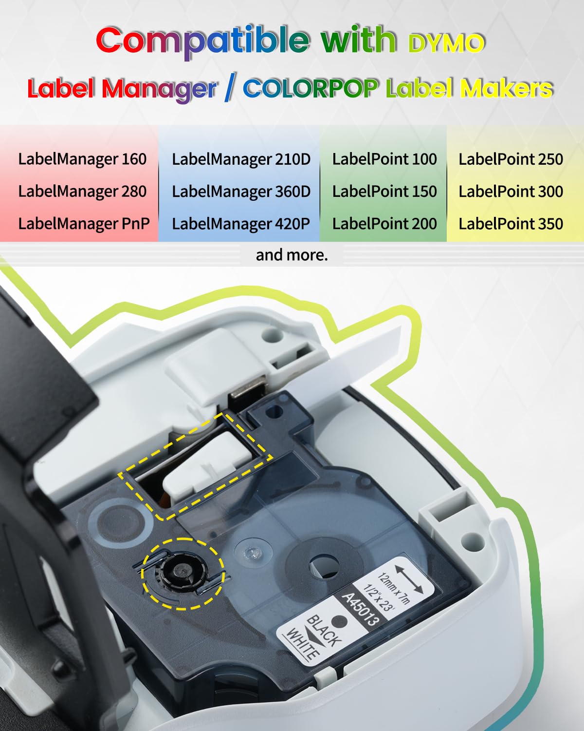 Anycolor 6Pk Replace for Dymo D1 Label Tape 1/2 Colored Label Maker Refills