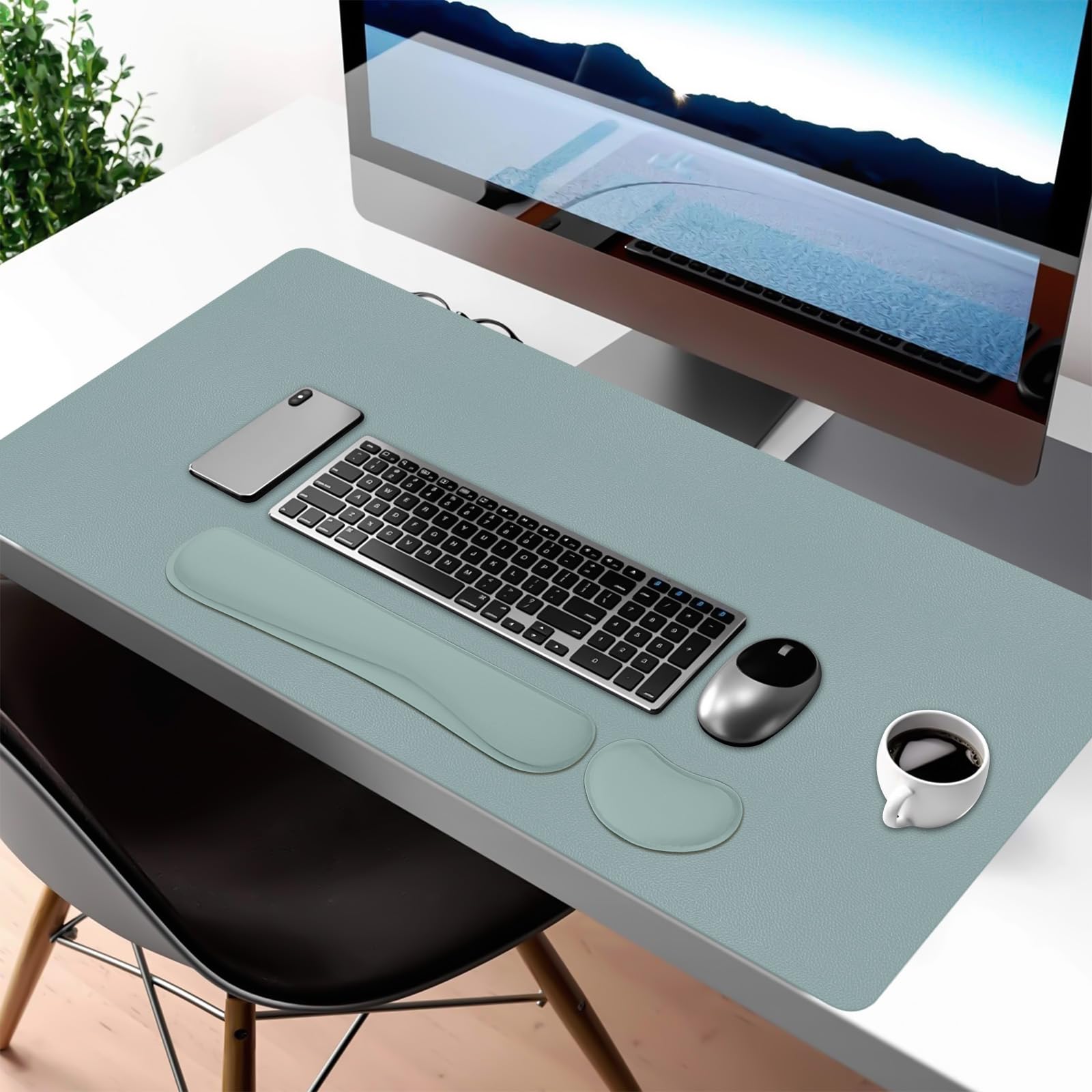 Meetcolor Desk Mat Set,3-in-1 Mouse Pad with Wrist Rest and Keyboard Pad