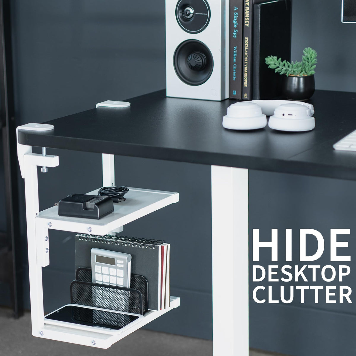 VIVO White Clamp-on 13 inch 2-Tier Desk Shelf, STAND-SHELF2CW