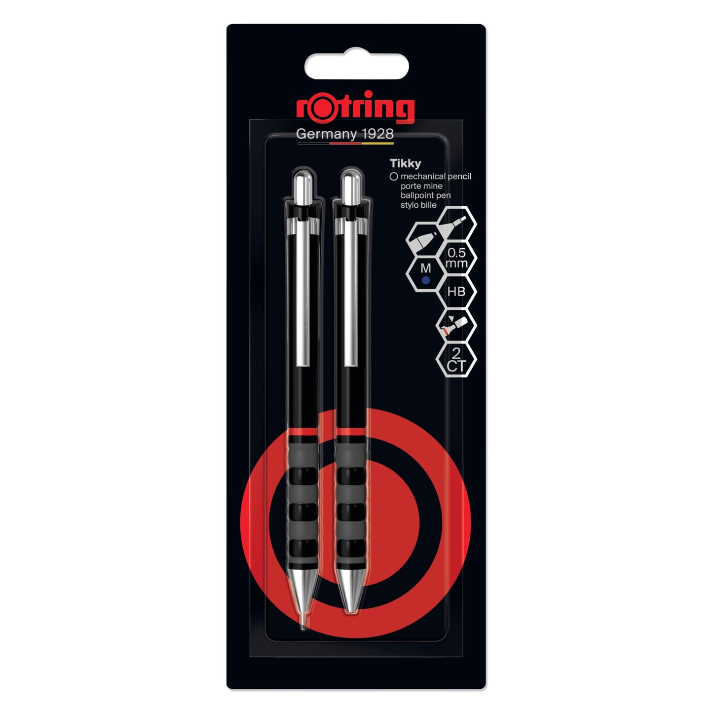 rOtring Tikky Mechanical Pencil & Ballpoint Set | HB Lead, 0.5 mm Pencil | Medium Point Pen | Black