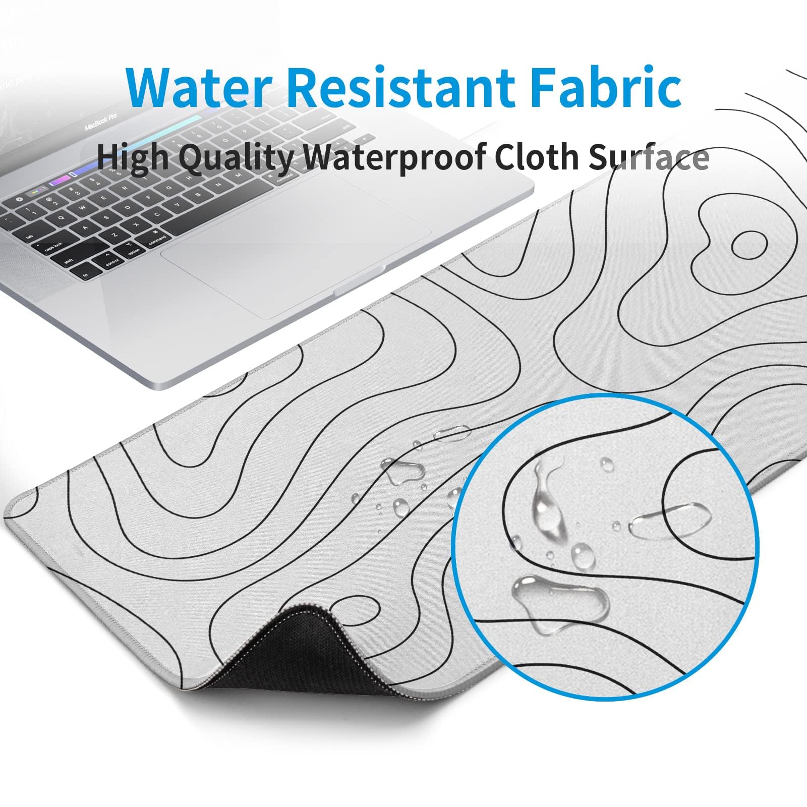 White Large Gaming Mouse Pad Desk Pad Topographic Map Big Keyboard Mat 31.5x11.8inch Computer