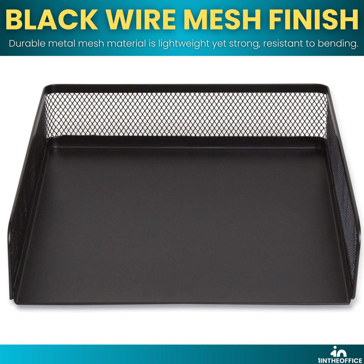 1InTheOffice Desk Trays Stackable Letter Tray, Matte Black Wire Mesh Front-Load Paper Tray