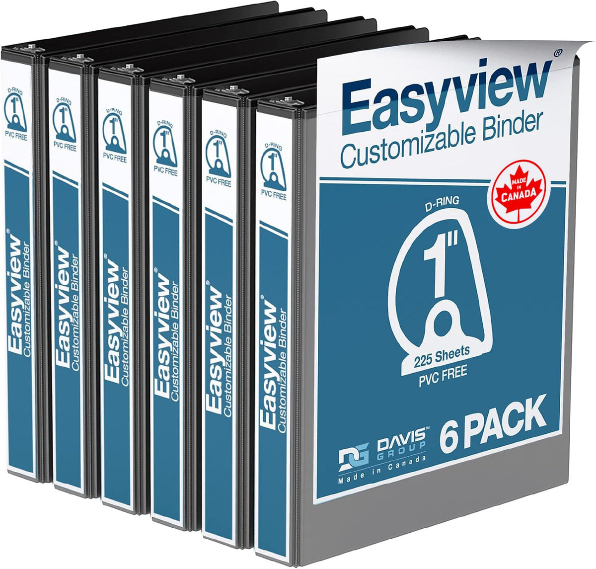 Easyview 3-Ring Binder, Clear-View Cover, 1" D Rings, Black, 6 Pack